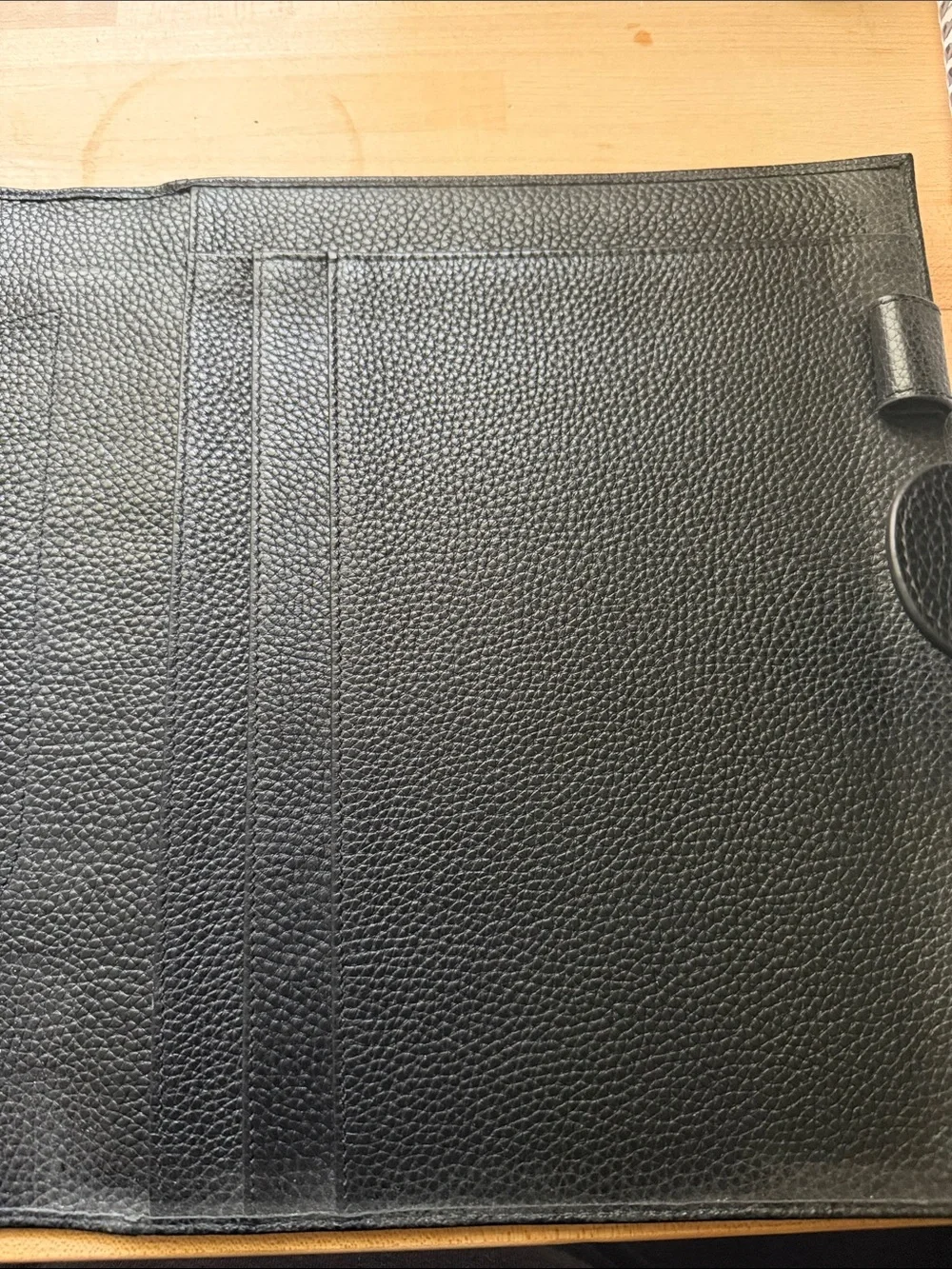 Black Leather Folio Organizer for Men - Classic Professional Portfolio